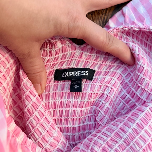 Express Pink Checkered Ruffle Blouse - Picture 3 of 4